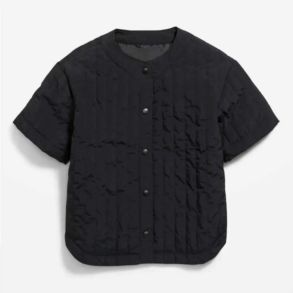 Old Navy Black Oversized Quilted Baseball Jacket